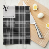 黒モノグラムのとグレーのプ市松模様にライド模様 キッチンタオル (四つ折り)