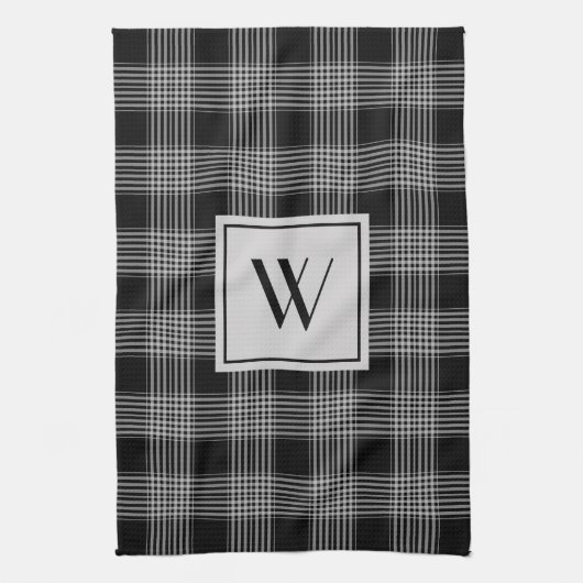 黒モノグラムのとグレーのプ市松模様にライド模様 キッチンタオル (縦)