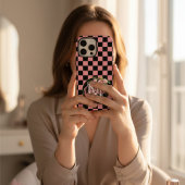 黒モノグラムのとピンクの市松模様に花 Case-Mate iPhoneケース