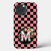 黒モノグラムのとピンクの市松模様に花 Case-Mate iPhoneケース (裏面)