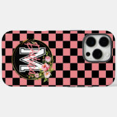 黒モノグラムのとピンクの市松模様に花 Case-Mate iPhoneケース (裏面 (横))