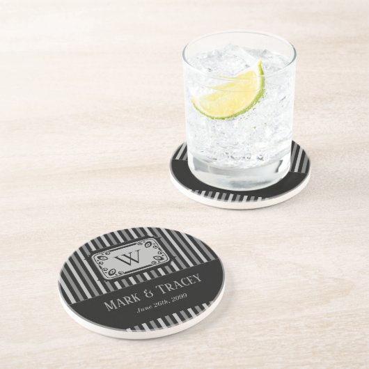 黒モノグラムのと白のストライプ コースター (側面)