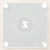 黒モノグラムのと白のパターン旋回モダン ガラスコースター (裏面)