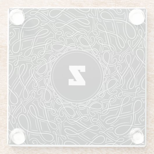 黒モノグラムのと白のパターン旋回モダン ガラスコースター (裏面)