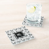 黒モノグラムのと白の漫画 ガラスコースター (アングル)