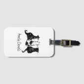 黒モノグラムのと白の猫の荷物タグ ラゲッジタグ (正面横)