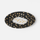 黒モノグラムのと金ゴールドのグリッター点 ペーパープレート (アングル)