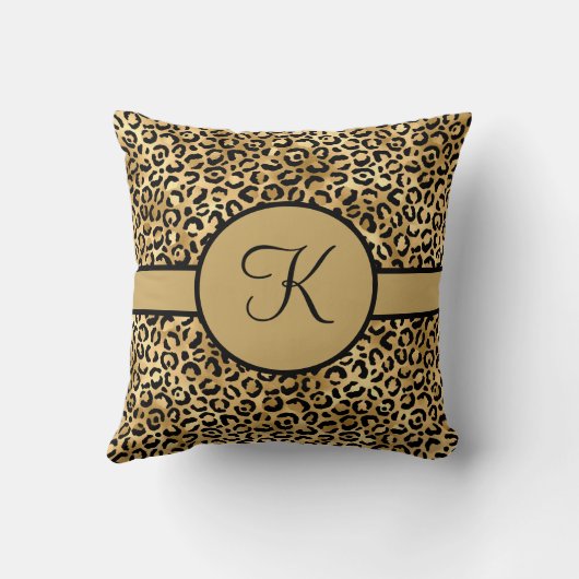 黒モノグラムのと金ゴールドのヒョウ印刷 クッション (裏面)