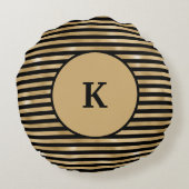 黒モノグラムのと金ゴールドシストライプのックモダン ラウンドクッション (裏面)