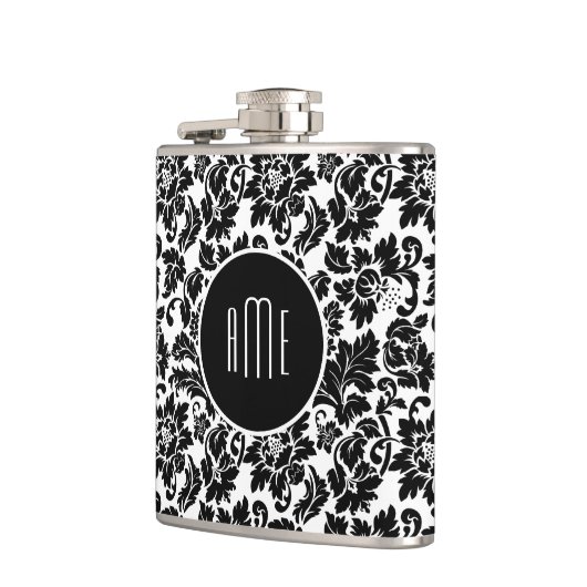 黒モノグラムのエレガントフローラダマスク フラスク (左)
