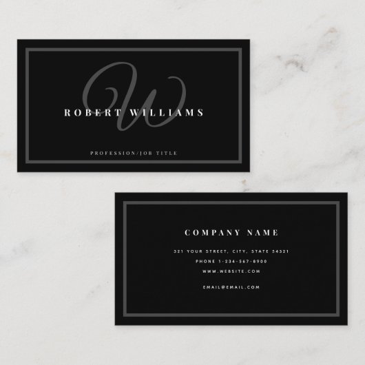 黒モノグラムのエレガントプロフェッショナルモダン 名刺 (正面/裏面)