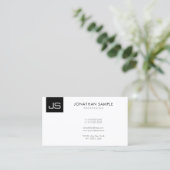黒モノグラムのエレガント白モダンシンプル管 名刺 (スタンド正面)