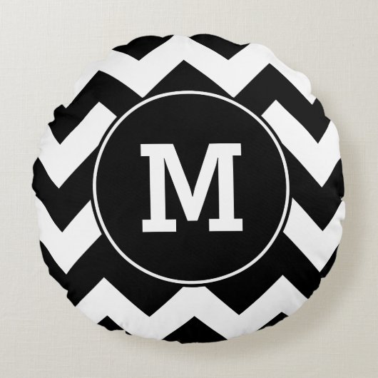 黒モノグラムのジグザグ模様 ラウンドクッション (正面)