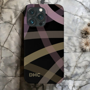 黒モノグラムのバラ金ゴールド線抽象芸術ミニマル iPhone 13 PROケース