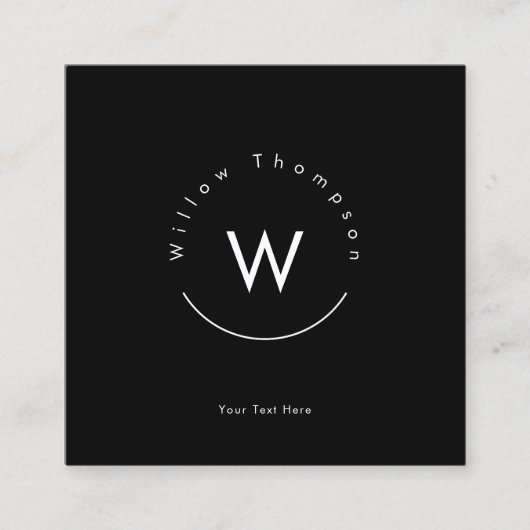 黒モノグラムのミニマルモダンQRコード スクエア名刺 (正面)