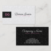 黒モノグラムのモダンと白のダマスク 名刺 (正面/裏面)