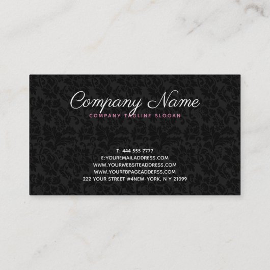 黒モノグラムのモダンと白のダマスク 名刺 (裏面)