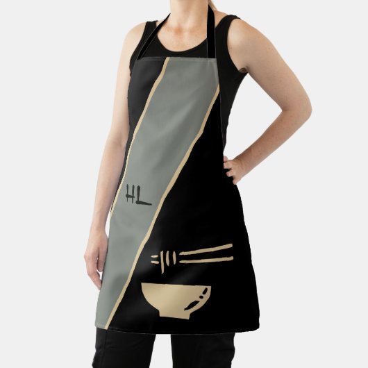 黒モノグラムのユニークアジアエプロン/箸 エプロン (インサイチュ)