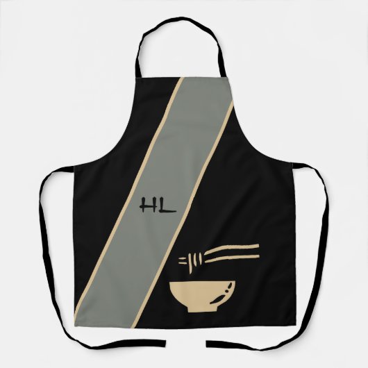 黒モノグラムのユニークアジアエプロン/箸 エプロン (正面)
