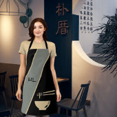 黒モノグラムのユニークアジアエプロン/箸 エプロン