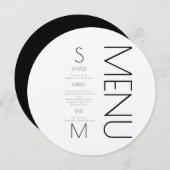 黒モノグラムのレタリングシンプルの結婚メニュー (正面/裏面)