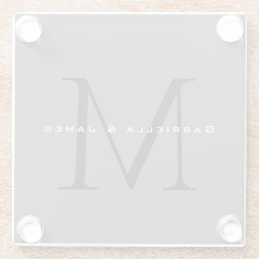 黒モノグラムの灰色の書結婚道 ガラスコースター (裏面)