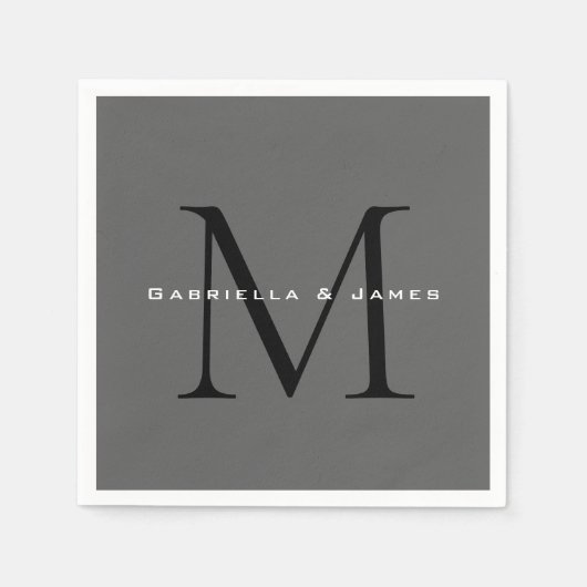 黒モノグラムの灰色の書道 スタンダードカクテルナプキン (正面)