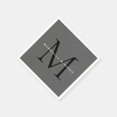 黒モノグラムの灰色の書道 スタンダードカクテルナプキン (角)