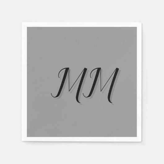 黒モノグラムの灰色の書道 スタンダードカクテルナプキン (正面)