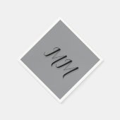 黒モノグラムの灰色の書道 スタンダードカクテルナプキン (角)