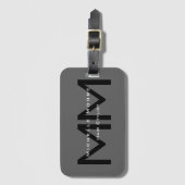 黒モノグラムの灰色イニシャル名職業 ラゲッジタグ (正面縦)