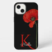 黒モノグラムの独身のに赤いポピー iPhoneケース (裏面)