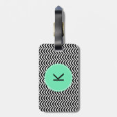 黒モノグラムの白い泡のシェブロン模様 ラゲッジタグ (裏面縦)