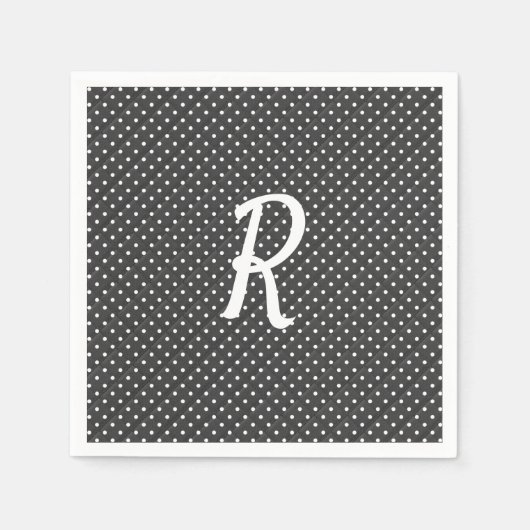 黒モノグラムの白い点 スタンダードカクテルナプキン (正面)