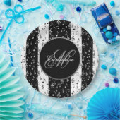 黒モノグラムの白ミュージカルストライプ ペーパープレート (パーティー)