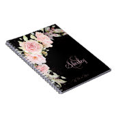 黒モノグラムの色とピンク色の水のバラ ノートブック (右側)