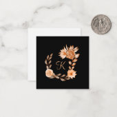 黒モノグラムの茶色と桃フローラ ノートカード (正面/裏面インサイチュ)