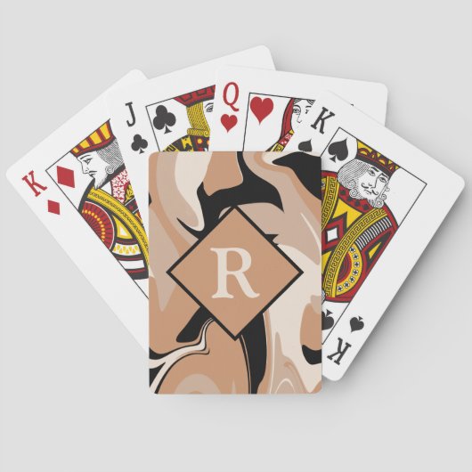 黒モノグラムの茶色のクリーム大理石旋回パターン トランプ (裏面)