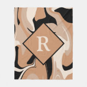 黒モノグラムの茶色のクリーム大理石旋回パターン フリースブランケット (正面)