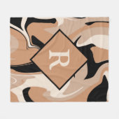 黒モノグラムの茶色のクリーム大理石旋回パターン フリースブランケット (正面(横))