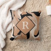 黒モノグラムの茶色クリーム大理石枕 クッション (ブランケット)