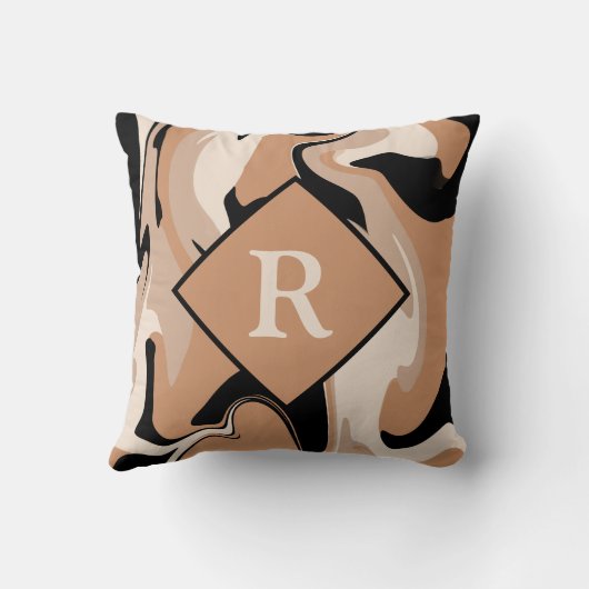 黒モノグラムの茶色クリーム大理石枕 クッション (裏面)