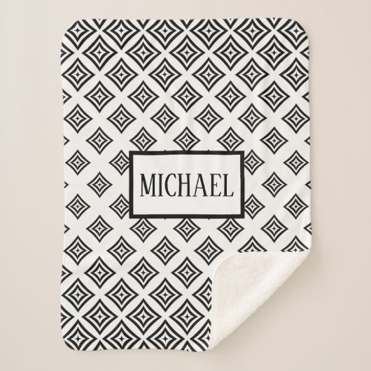 黒モノグラムの菱形 シェルパブランケット (正面)