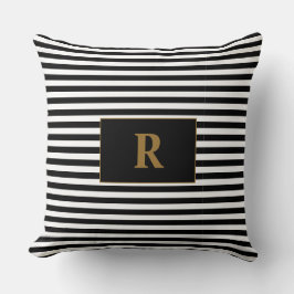 黒モノグラムの/白ストライプ色 クッション