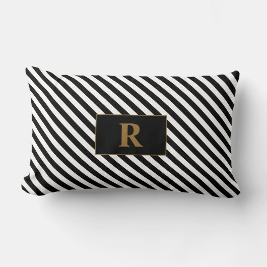黒モノグラムの/白ストライプ色 ランバークッション (正面)