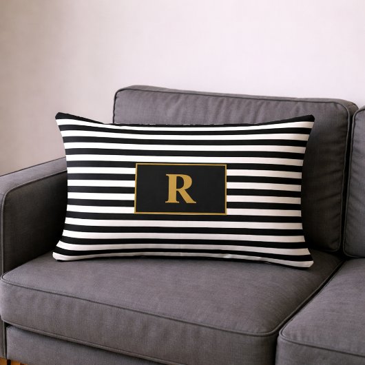 黒モノグラムの/白ストライプ色 ランバークッション
