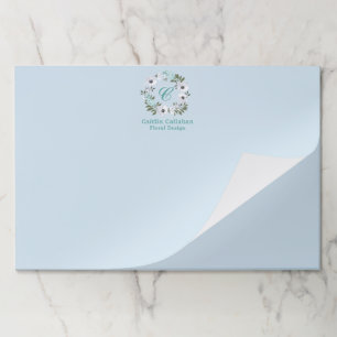 黒モノグラムの、白、ティール(緑がかった色)フローラデザイン ペーパーパッド