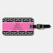 黒モノグラムの、白、ピンクの幾何学的パターン ラゲッジタグ (正面横)