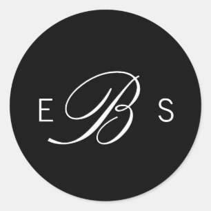 黒モノグラムエレガント円結婚式用シール ラウンドシール