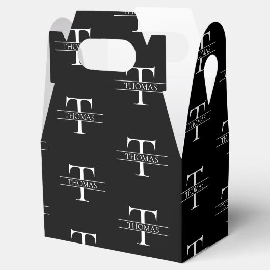 黒モノグラムエレガント名前をカスタムするパターン フェイバーボックス (オープン)